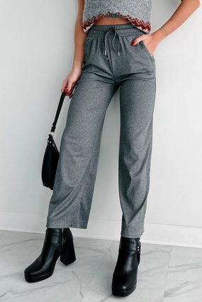 DOORBUSTER I'm Staying Put Wide Leg Drawstring Pants (Heather Grey) Breathable mesh lining Soft Interior