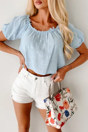 Heart In The Clouds Puff Sleeve Top (Sky) ReinforcedShoulderConstruction Casual Button-Down