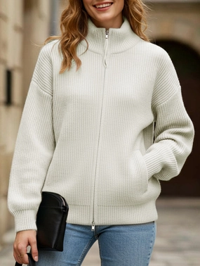 Fashionable Fit Double-ended zipper knitted cardigan