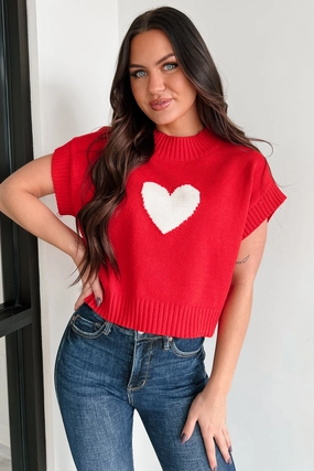 Heartfelt Emotions Short Sleeve Sweater (Red/White) HighStretch
