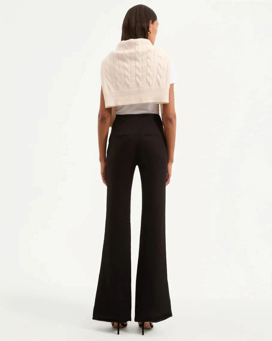 Laser Cut Edges Flattering Comfort Wear Komi Stretch-Linen Pant Black