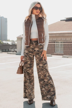 Durable Stitching Functional Stretch Douglas High Rise Wide Leg Cello Jeans (Camo)