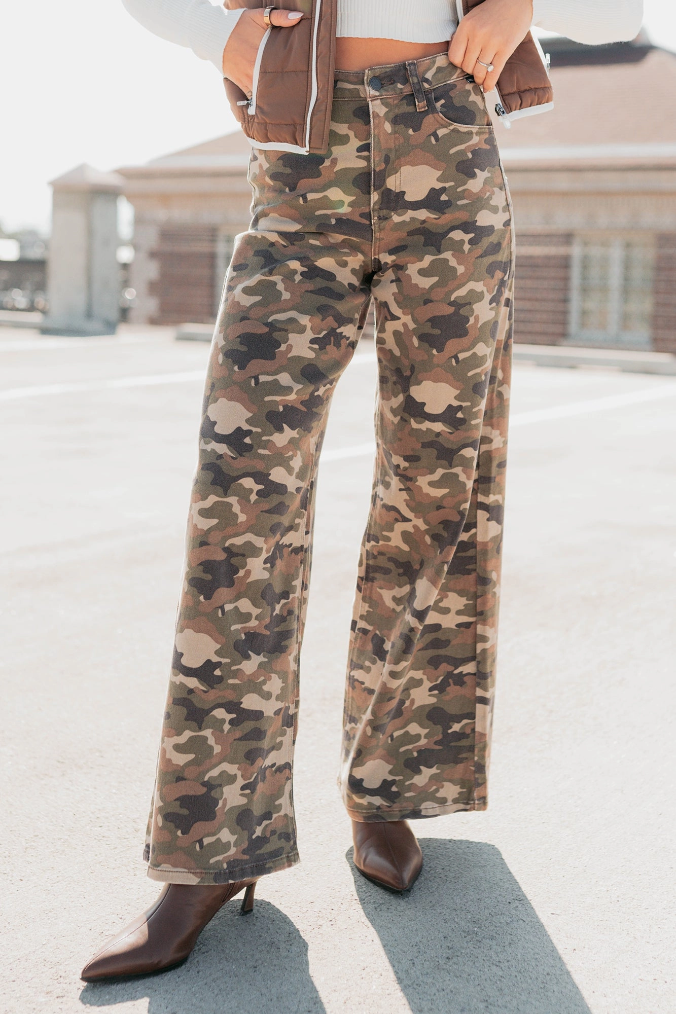 Street Style Douglas High Rise Wide Leg Cello Jeans (Camo)