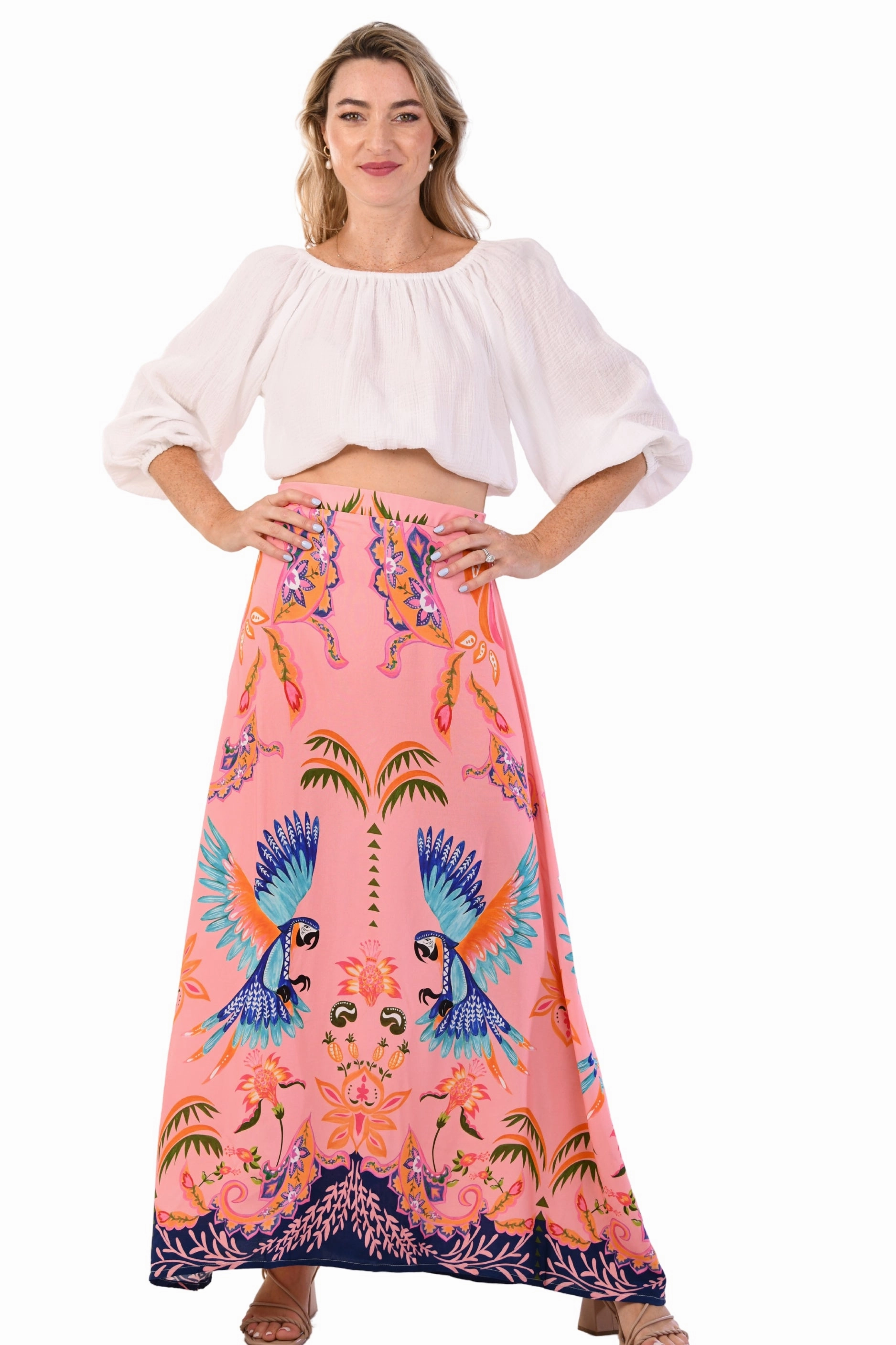 Maxine Skirt Skirt Long / Pink Parrot Foldable Packability
