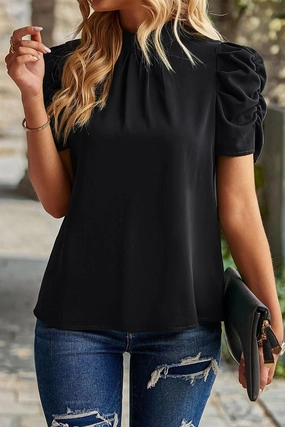 DRAPED SLEEVE JEWEL NECK CASUAL TOP Quick Dry Tech