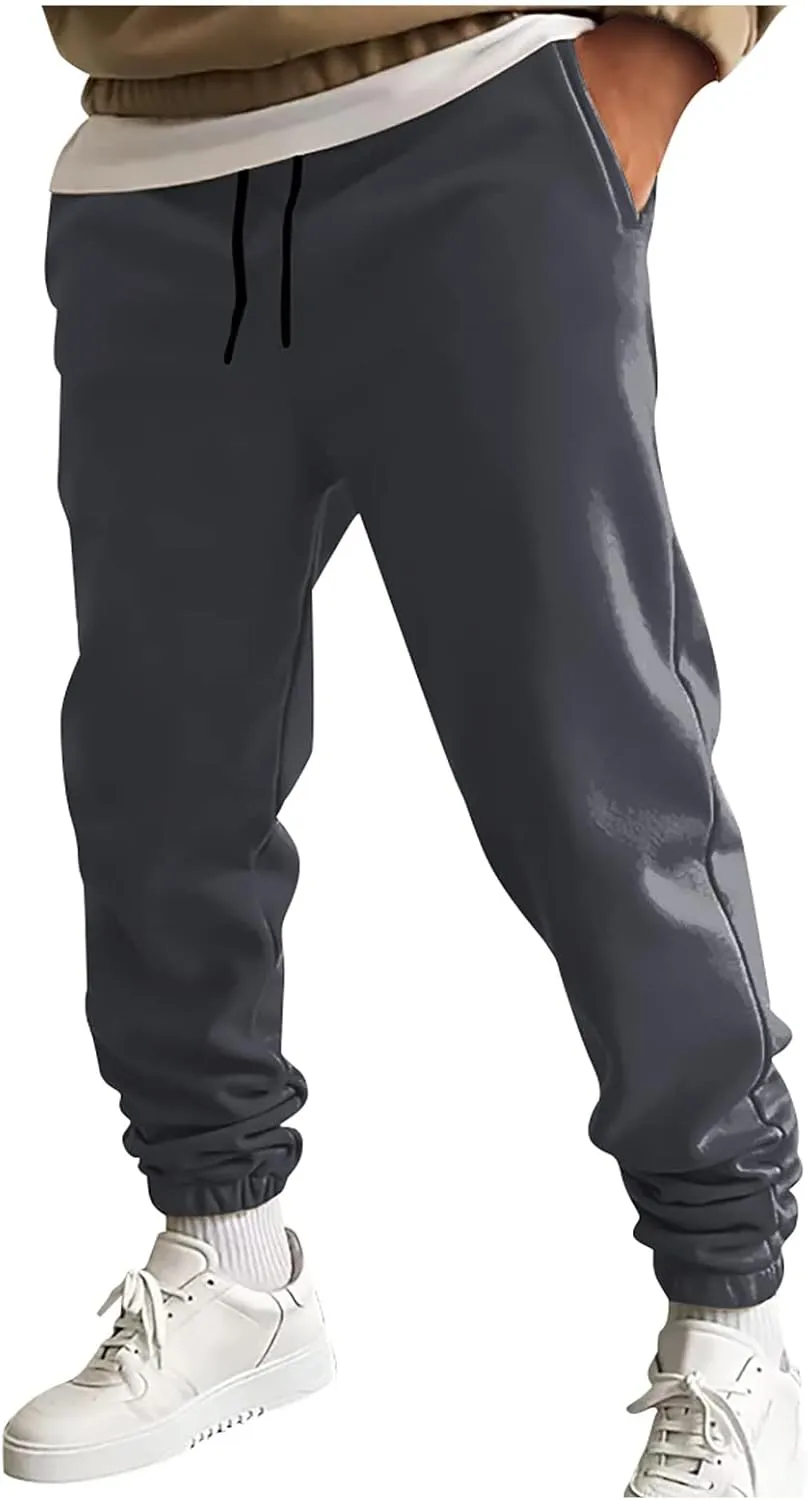 Drawstring Joggers for Men Baggy Comfy Cotton Jogger Pants Casual Stretch Lightweight Outdoor Workout Pants w/Pockets