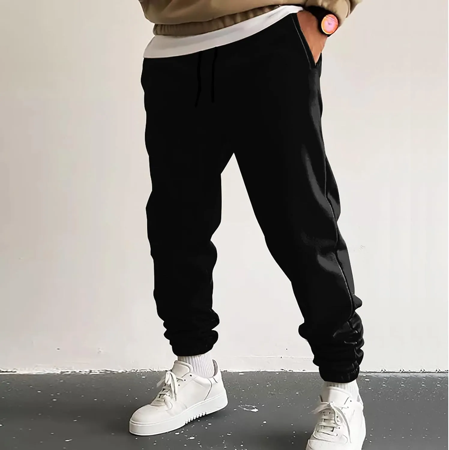 Drawstring Joggers for Men Baggy Comfy Cotton Jogger Pants Casual Stretch Lightweight Outdoor Workout Pants w/Pockets