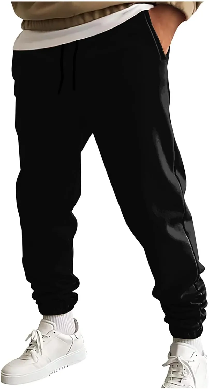 Drawstring Joggers for Men Baggy Comfy Cotton Jogger Pants Casual Stretch Lightweight Outdoor Workout Pants w/Pockets