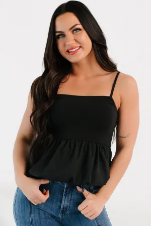 DurableDoubleLayeredHem All-Purpose Wear Dreamy Eyes Bubble Hem Tank Top (Black)