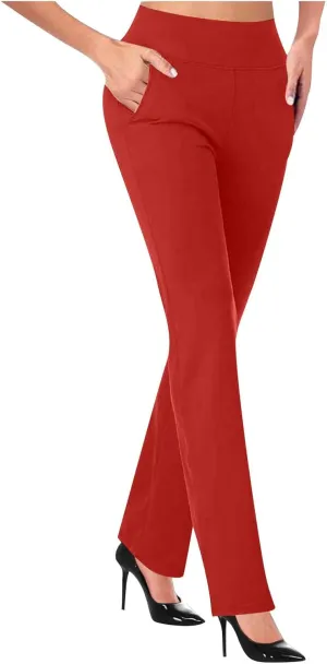 Dress Pants for Women Slip Straight Leg Trousers Solid Color High Waisted Flare Pants Work Office Formal Pants
