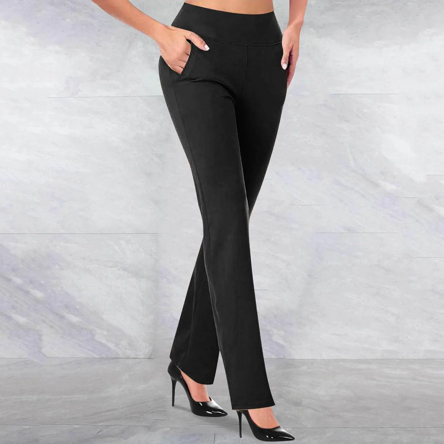 Dress Pants for Women Slip Straight Leg Trousers Solid Color High Waisted Flare Pants Work Office Formal Pants