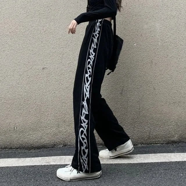 DressBetty - Tie-dyed High-waist Casual Pants for Female Students Loose Fried Street  Slim Straight Wide-leg  Tide Sports