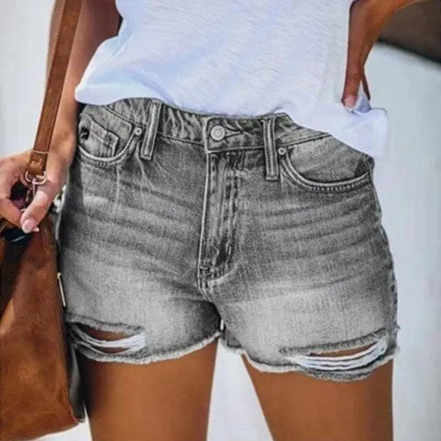 DressBetty - Women's Black Blue Gary Casual Stretch Pockets Denim Shorts Frayed Edge Ripped Hot Shorts New Jeans Casual Y2k Cloth