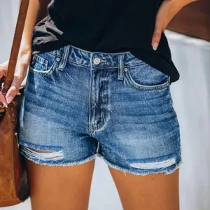 DressBetty - Women's Black Blue Gary Casual Stretch Pockets Denim Shorts Frayed Edge Ripped Hot Shorts New Jeans Casual Y2k Cloth