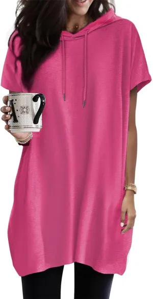 Dresses for Women Summer Short Sleeve Tops Dress T Shirts Hoodie Dress Plus Size Long Tshirt Dresses Sundress