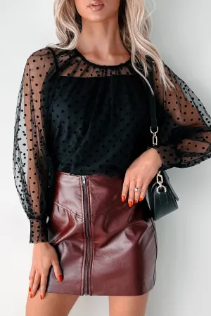 Dotted Perfection Polka Dot Mesh Top (Black) Casual Long Sleeve