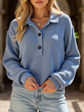 ReinforcedStitching Pure color turn-over collar knitted sweater