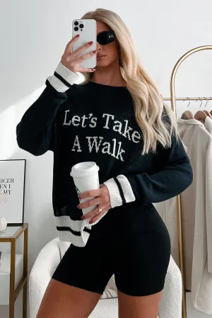 LightReflectiveTrim "Let's Take A Walk" Lightweight Knit Sweater (Dark Navy/White)