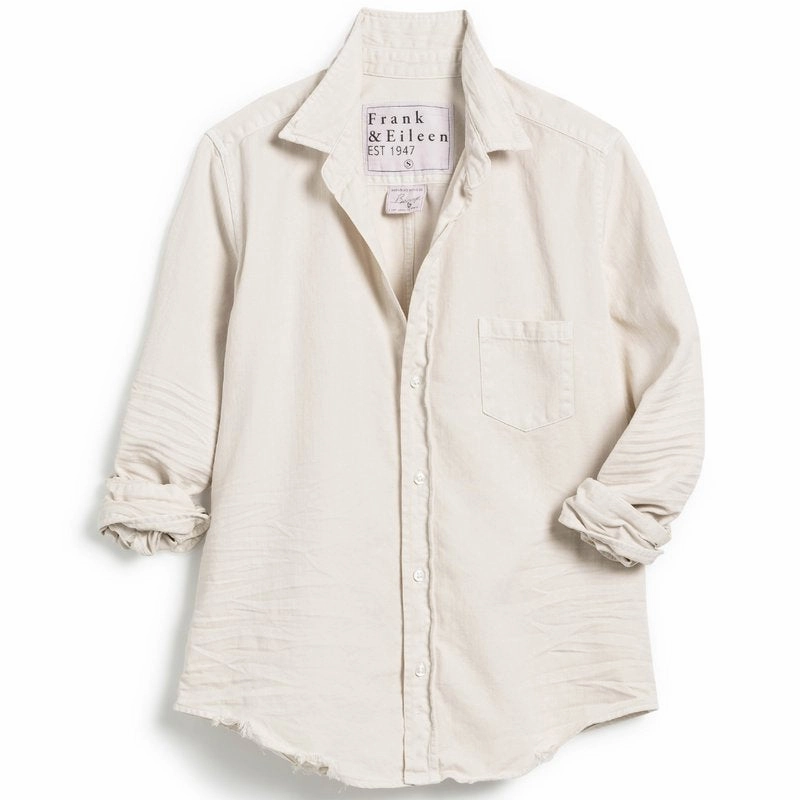 Barry Famous Denim Tailored Button Up Vintage White Friction Reducing Finish Layered Collar
