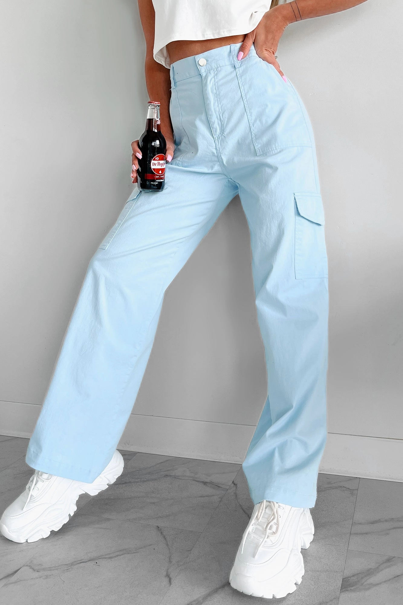 Fitted waist WaterRepellentCoating Cool People Only Cargo Pants (Sky)