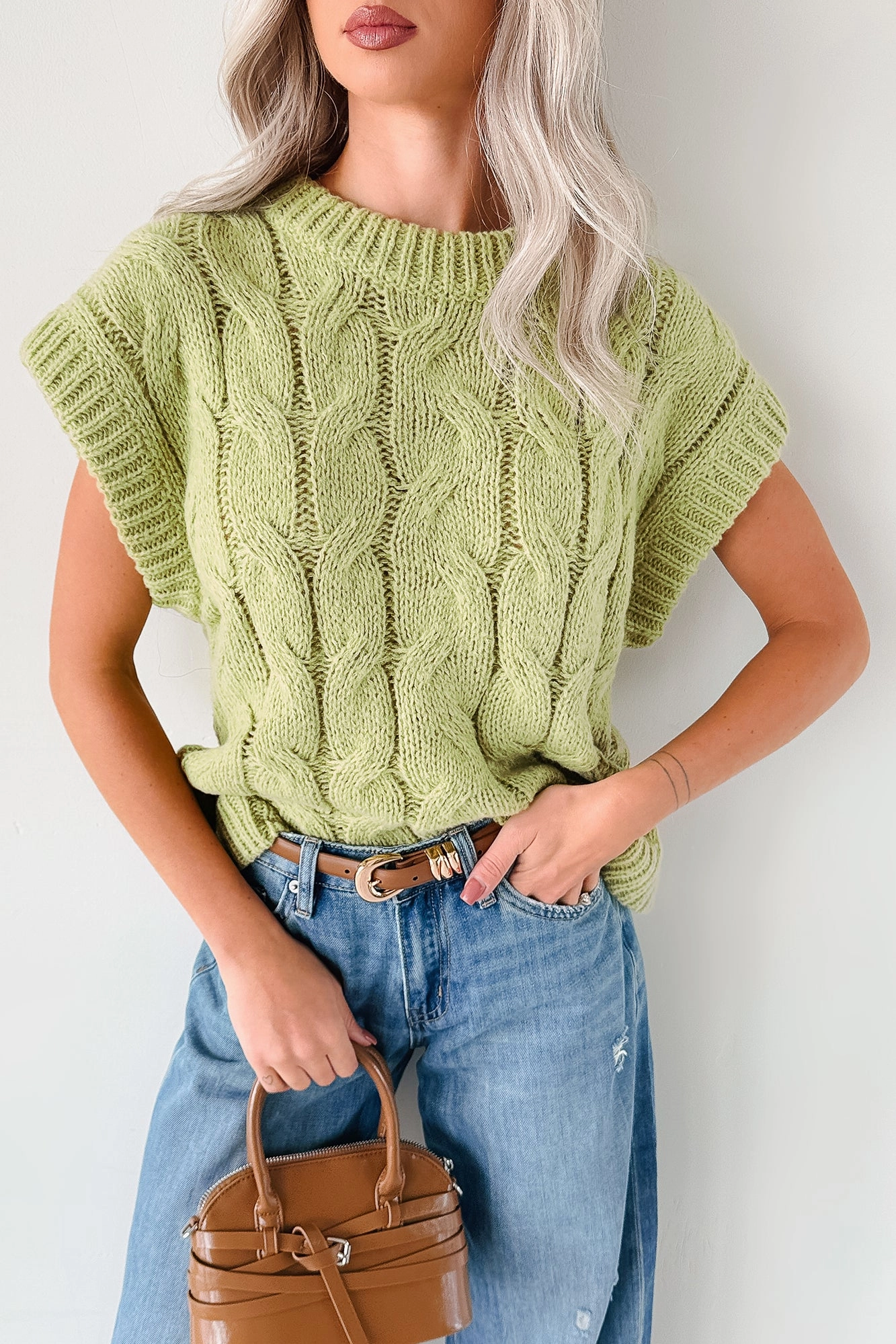 Don't Envy Me Cable Knit Sweater Vest (Fern) BreathableBack