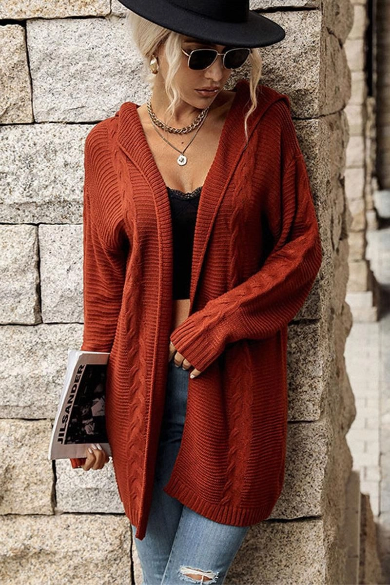 CABLE KNIT CASUAL HOODIE CARDIGAN ReflectiveAccents