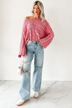 Making My Way Cable Knit POL Sweater (Pink) Multi Panel Cut FlexibleWaistband