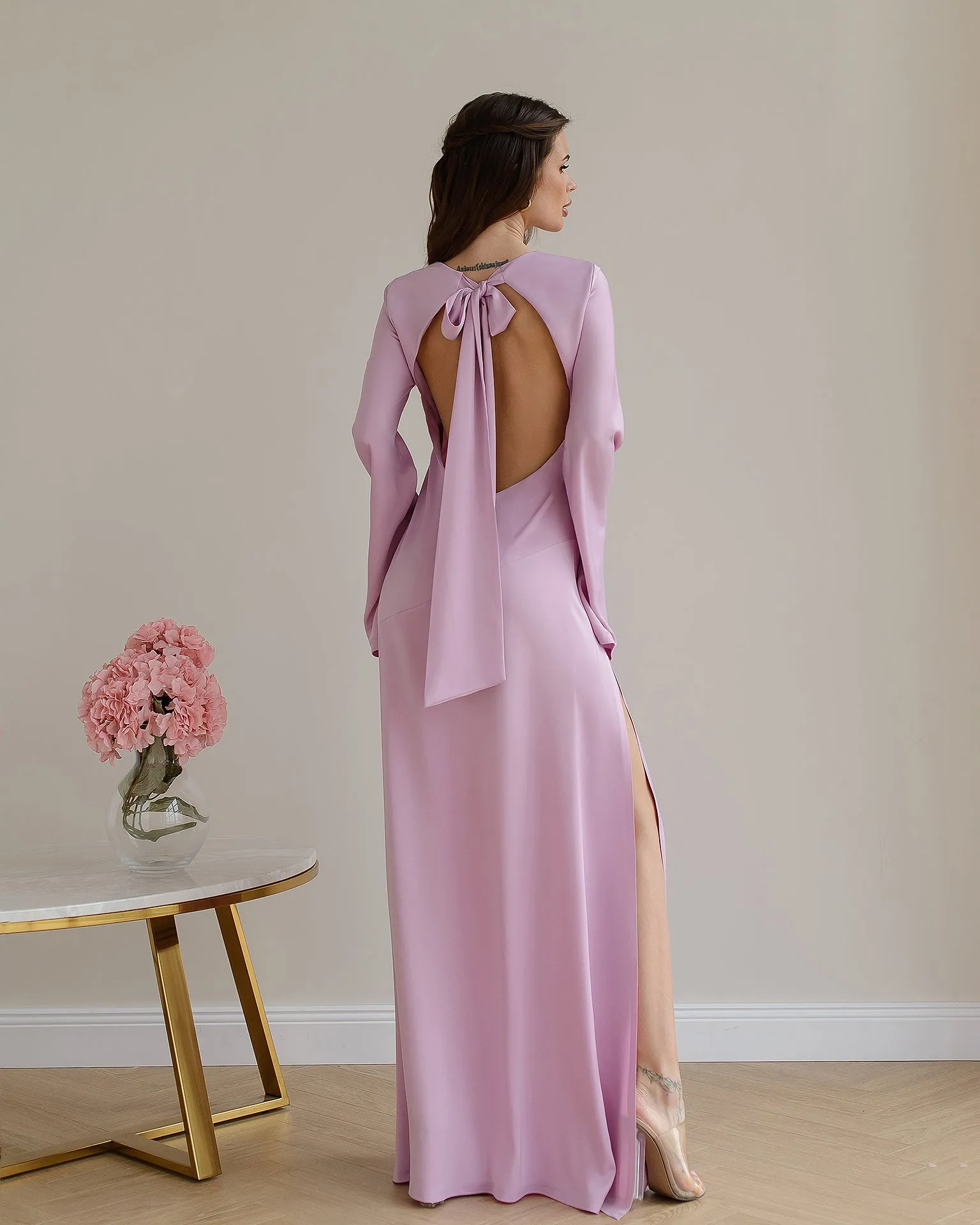 Dusty Pink Satin Backless Maxi Dress