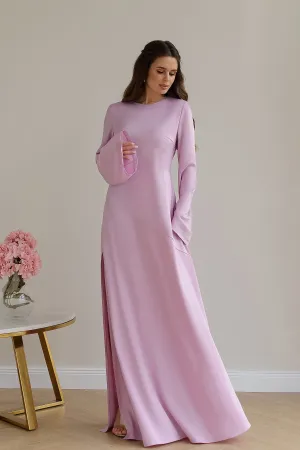 Dusty Pink Satin Backless Maxi Dress