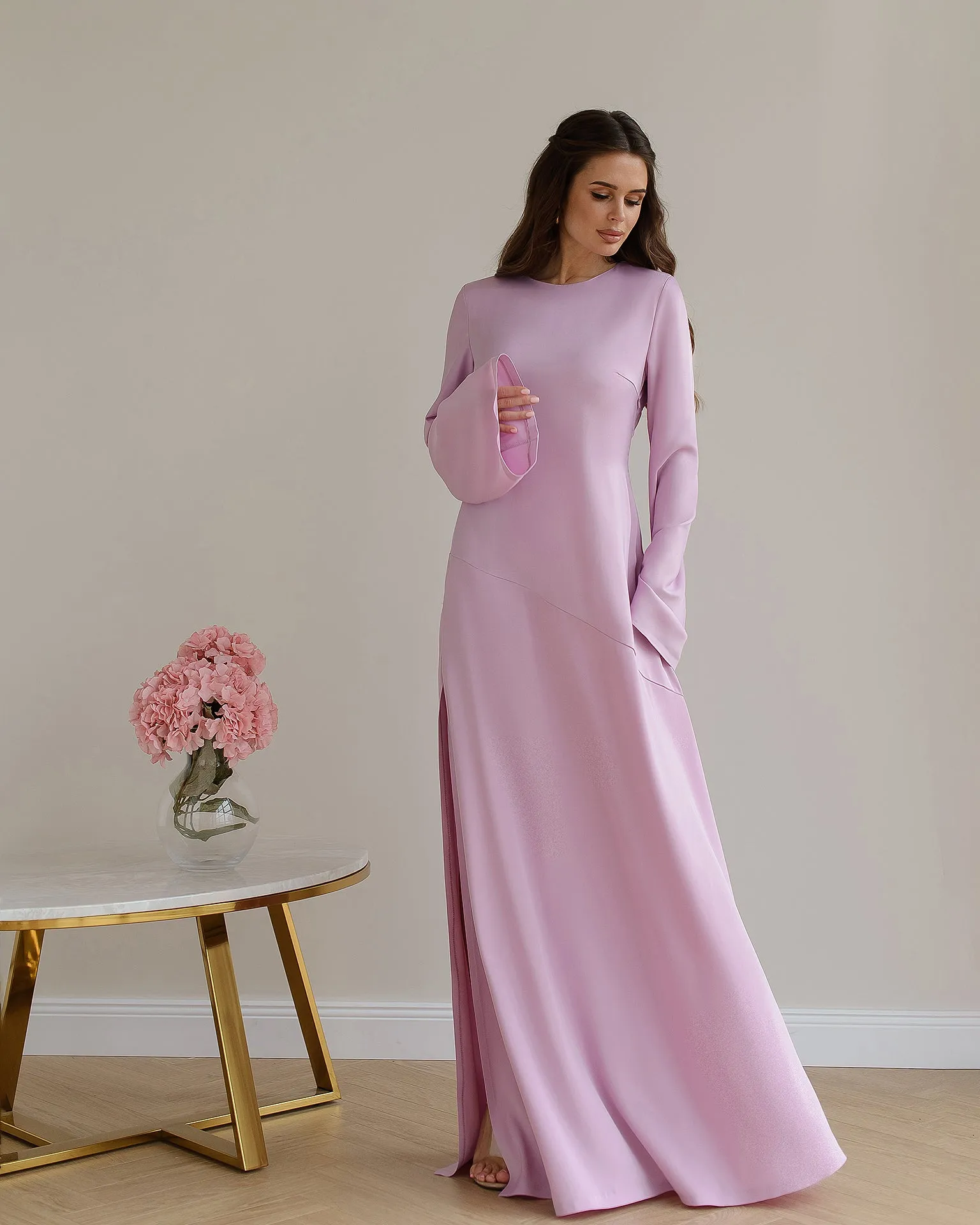 Dusty Pink Satin Backless Maxi Dress
