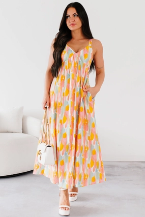 Ruched-Detail Trend Detail Earn Your Stripes Printed Maxi Dress (Pink/Multi)