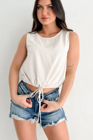 Hypoallergenic Inner Layer Earth Moments Sleeveless Linen Drawstring Top (Oat)