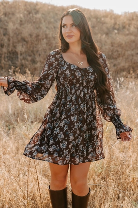 Midnight Blooms Floral Mini Dress (Baked Plum) Chic Harmony Day Chic