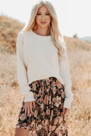 Breathable Microfiber Easy As Pie Cropped Oversized Knit Sweater (Cream)