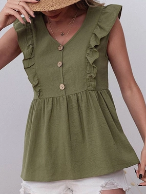 Buttery Soft Feel COTTON AND LINEN SLEEVELESS V-NECK BLOUSE_CWTBLSL0204