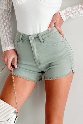 Jennilyn High Rise Frayed Hem Denim Kancan Shorts (Olive) Summer Mood Slip Resistant Inner Lining
