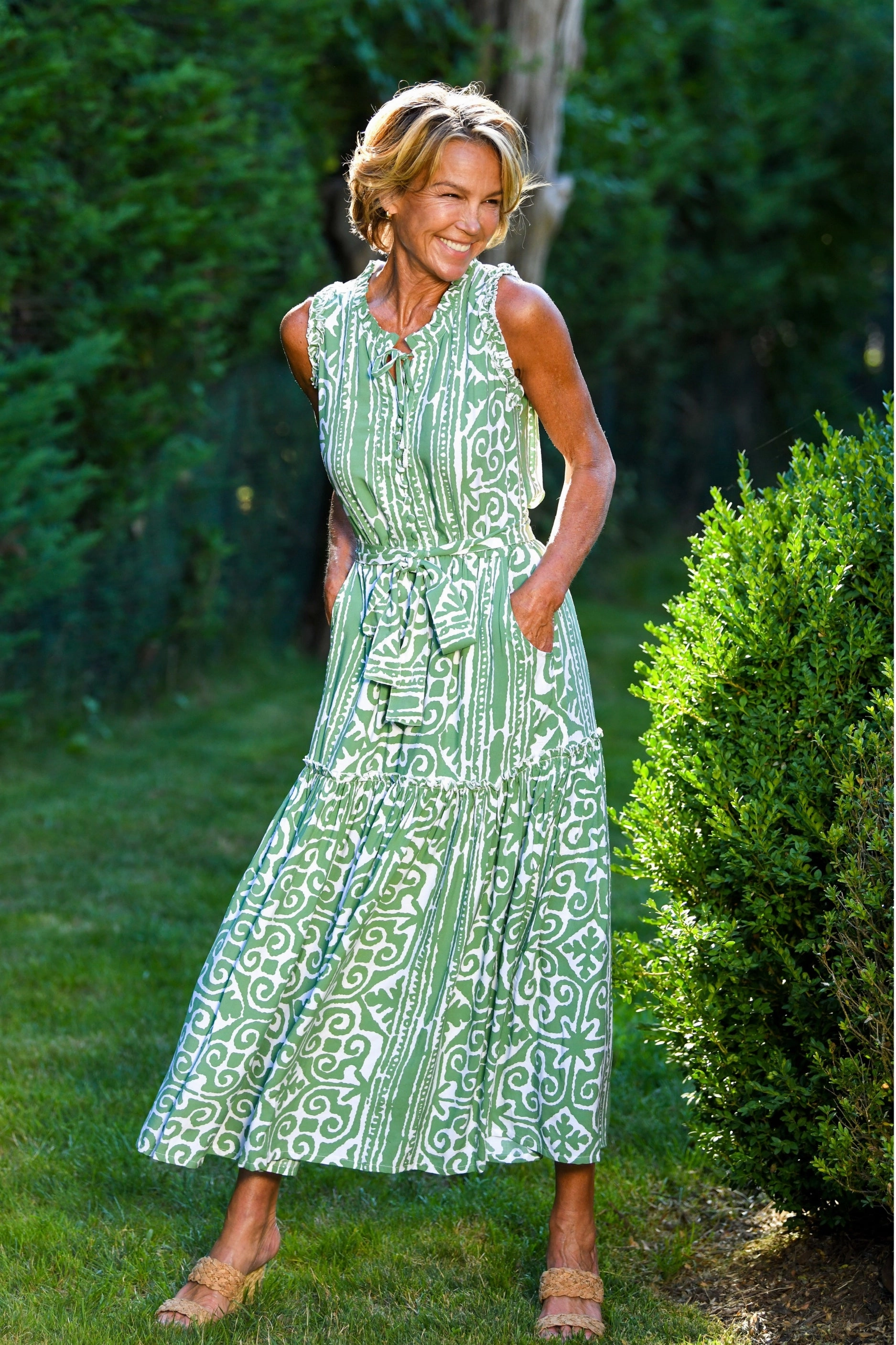 Evening Vibe Alexis Dress / Green Aztec