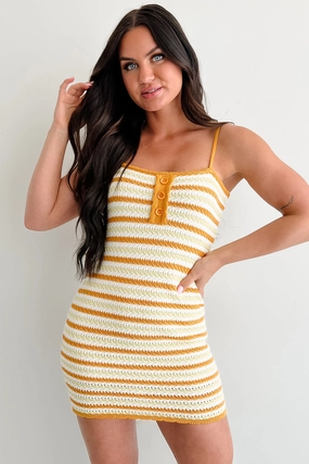 Lounge Style Jewel-Tone Endless Days Striped Crochet Mini Dress (Sunbaked)