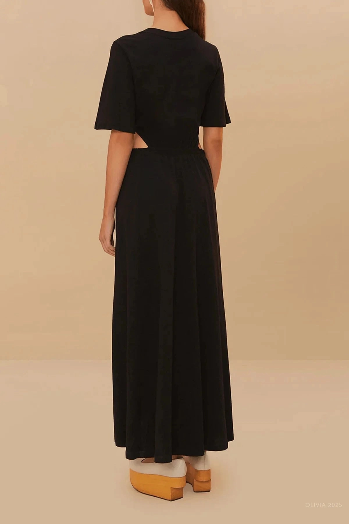 Black Midi Dress Short Sleeve Shade Glow