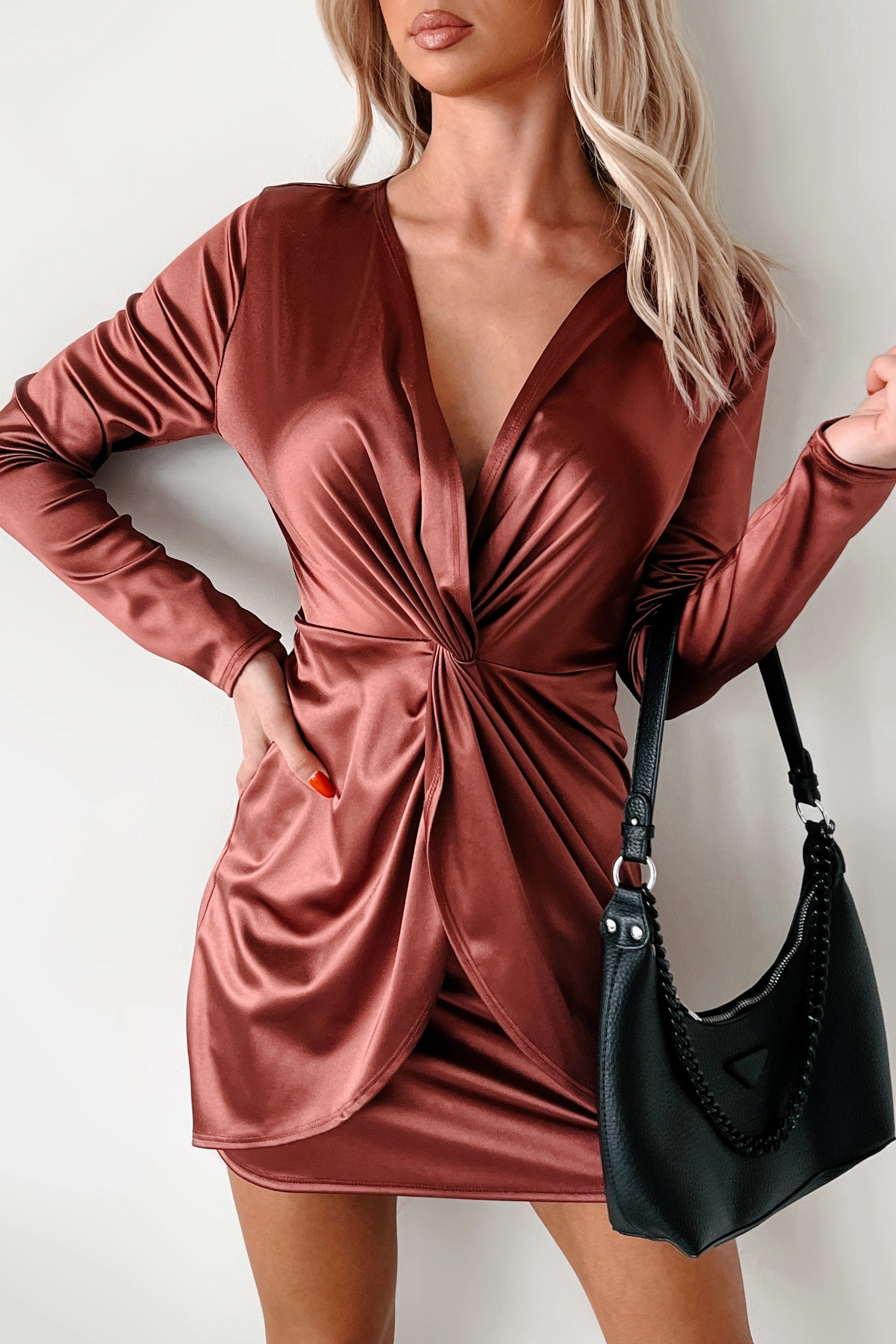 Complete Devotion Twist Knot Mini Dress (Marsala) Sleek Vibe