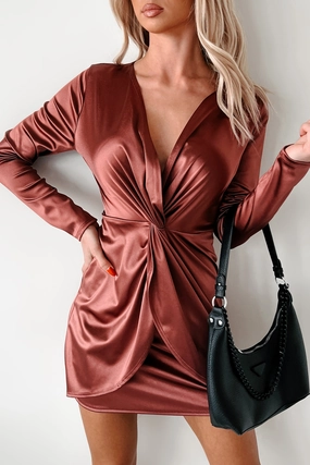Complete Devotion Twist Knot Mini Dress (Marsala) Sleek Vibe