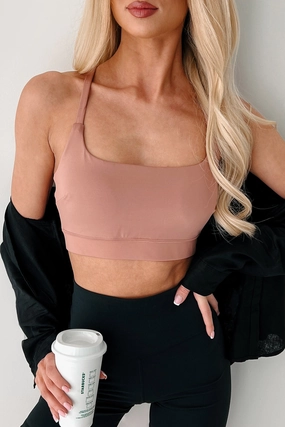 ReinforcedArmholes Game Face On Criss-Cross Activewear Top (Clay)