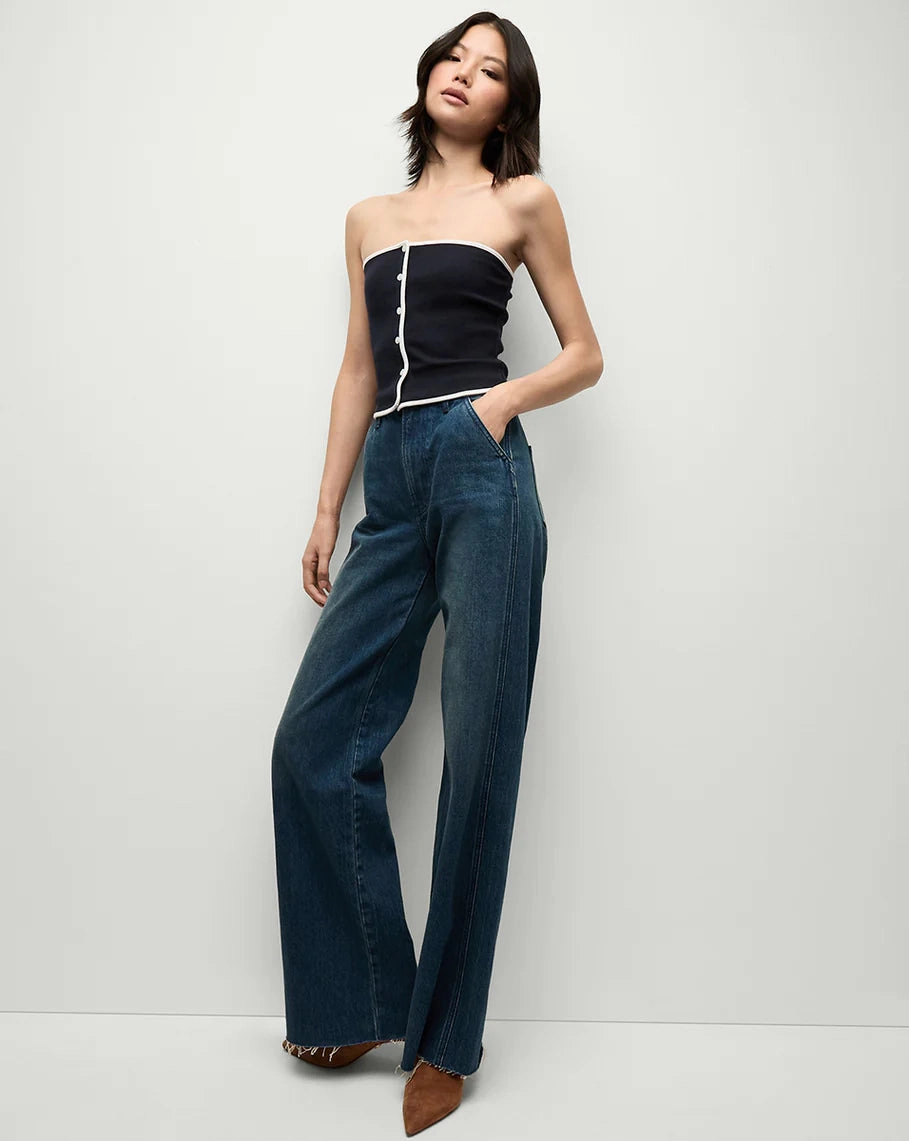 Double Faced Jersey Knit Valley Top Navy