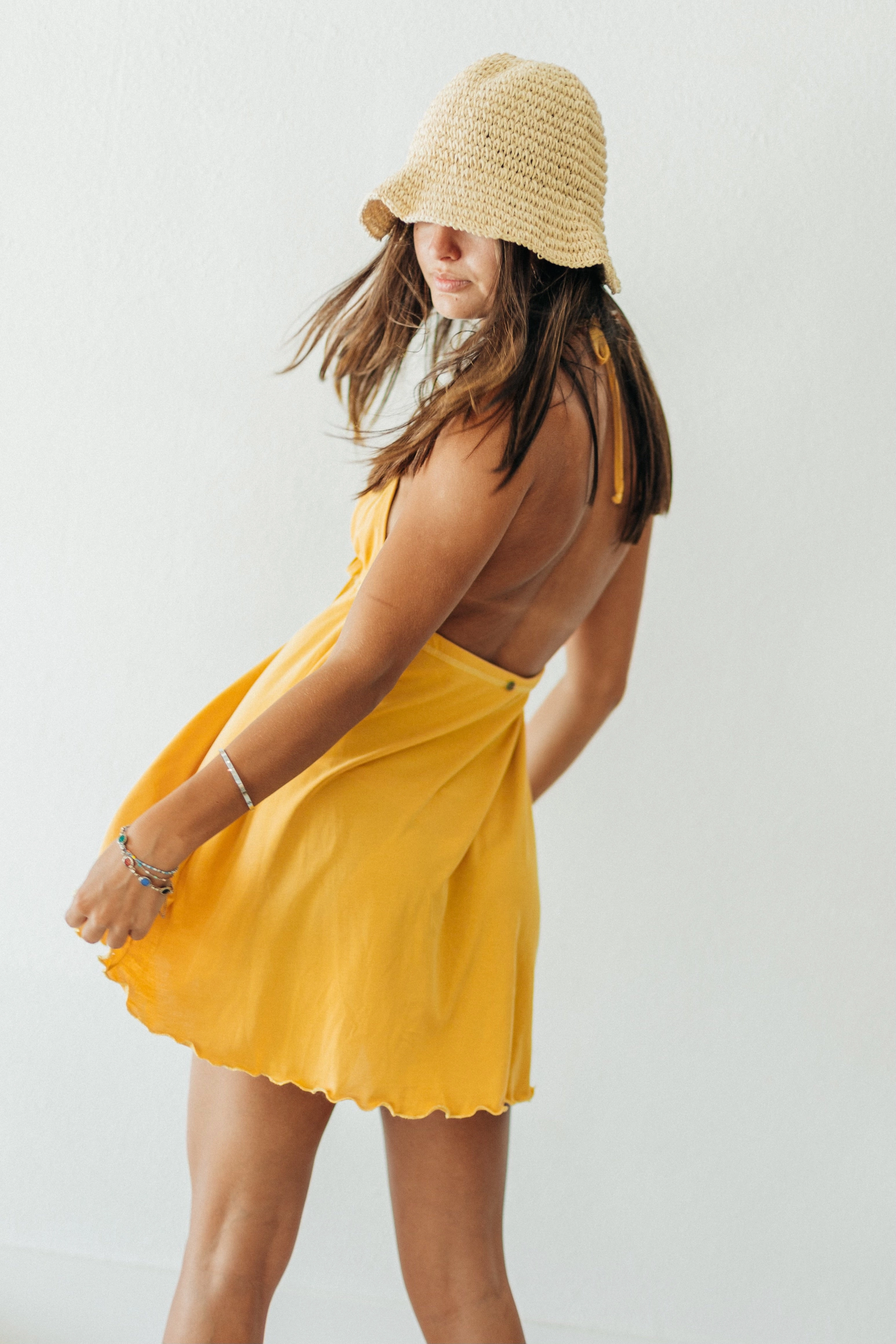 Fashionable Cut Yellow Tide Mini Dress