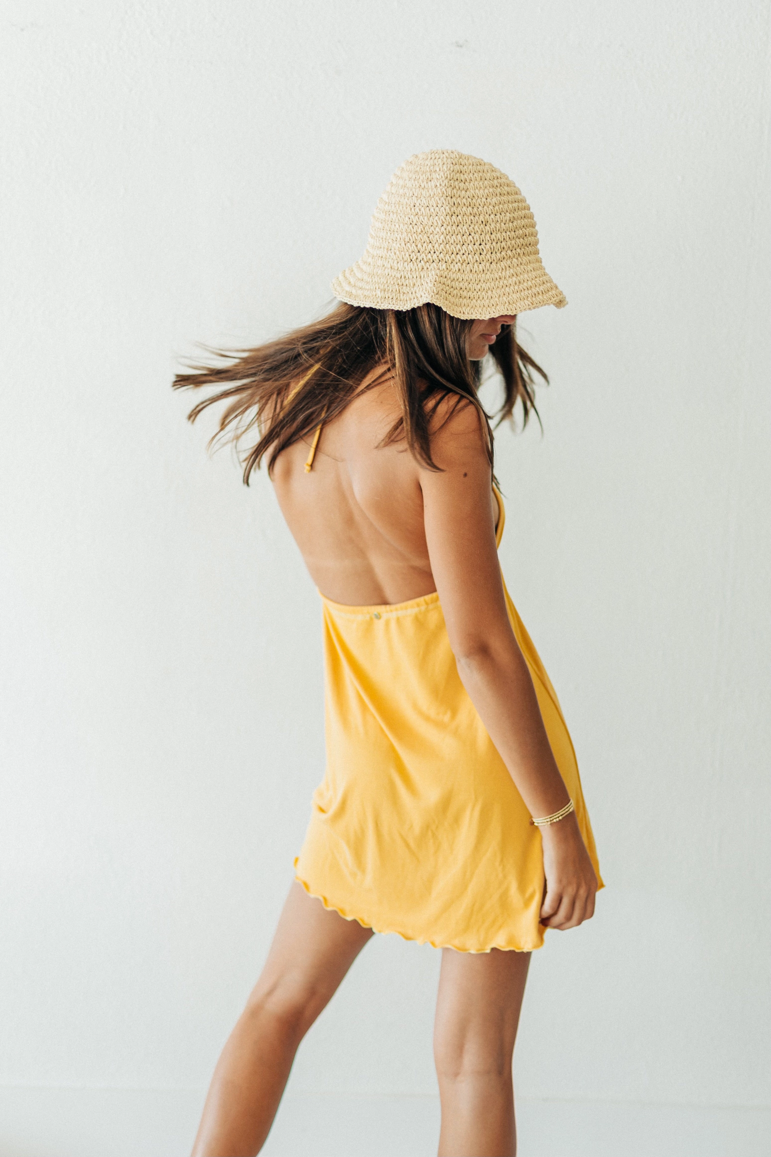 Elegant Line Trend Movement Yellow Tide Mini Dress