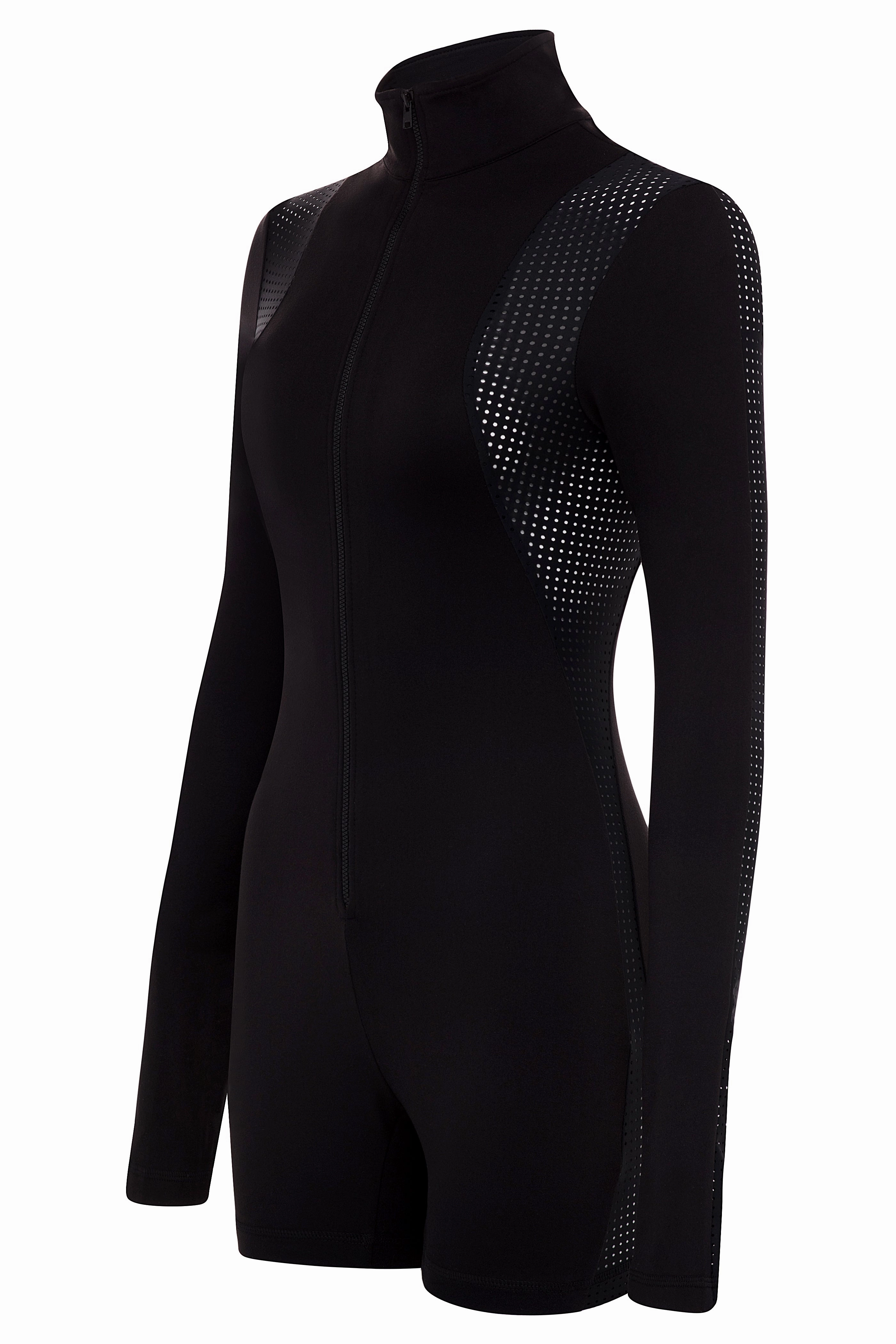 Hot Premium Contour Long Sleeve Romper BLACK