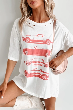 Relaxed Top Moisture Management Fabric My Car Crush Oversized Distressed Graphic Tee (Ivory)
