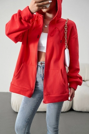 WOMEN OVERSIZED LOOSE FIT ZIP UP HOODIE JACKET Sport Hoodie