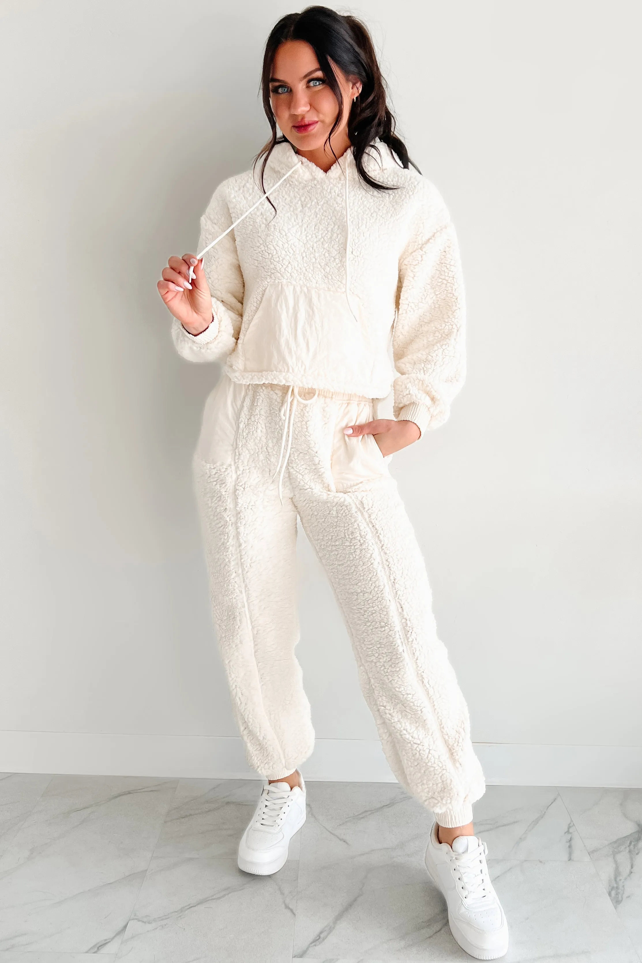 Lightweight insulation Cuddling Up Two Piece Fleece Lounge Set (Cream)