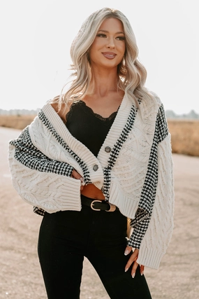 WaterResistantCoating Nest Mode Knit Houndstooth POL Cardigan (Ivory/Black)